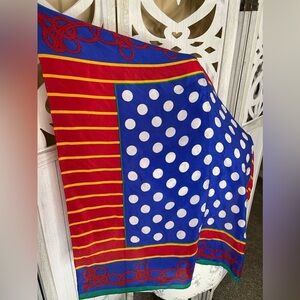 Blue White Polka Dot Scarf  shawl lightweight Polyester Striped Nautical